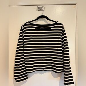 J. Crew Boatneck Cropped Navy and White Striped Long Sleeve Top
